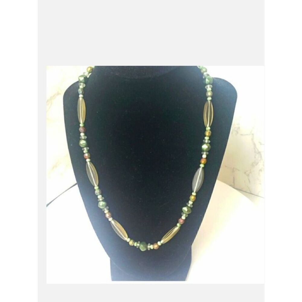 ARTISAN Lucite Resin Beaded Necklace Shades Of Green